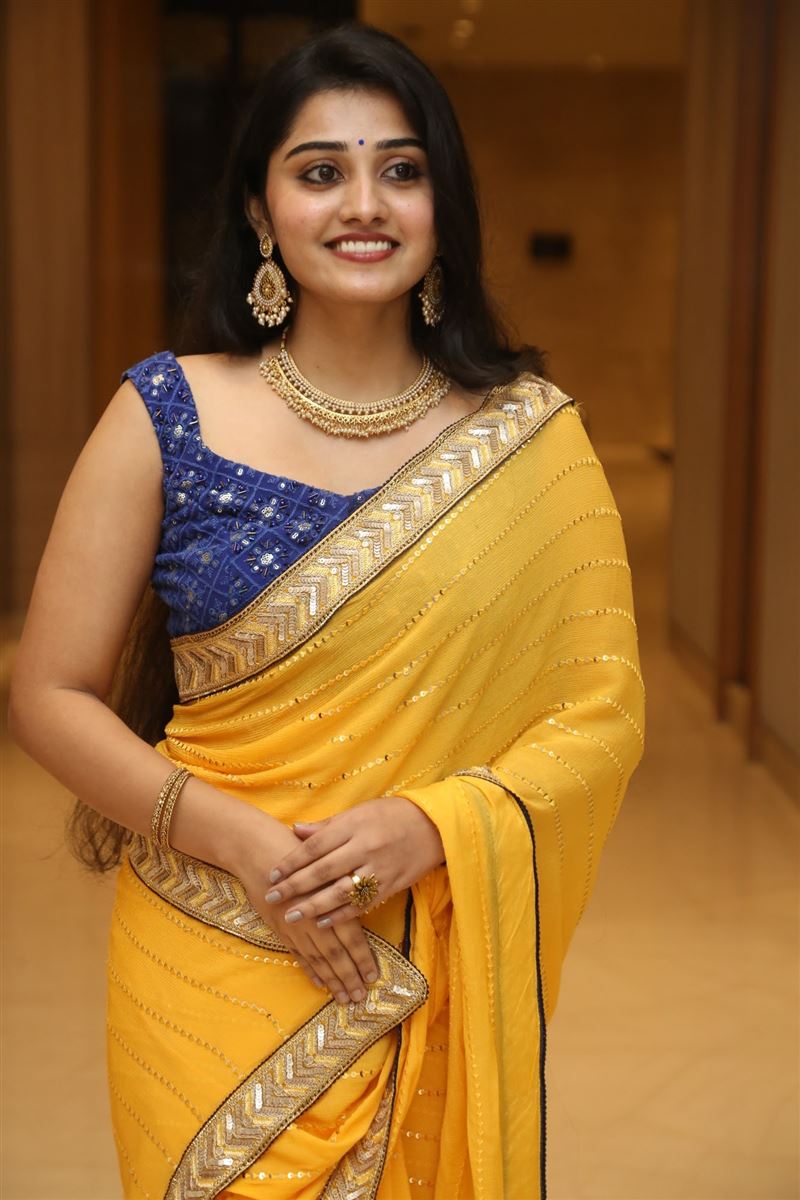 Telugu Actress Athira Raj Stills in yellow Saree